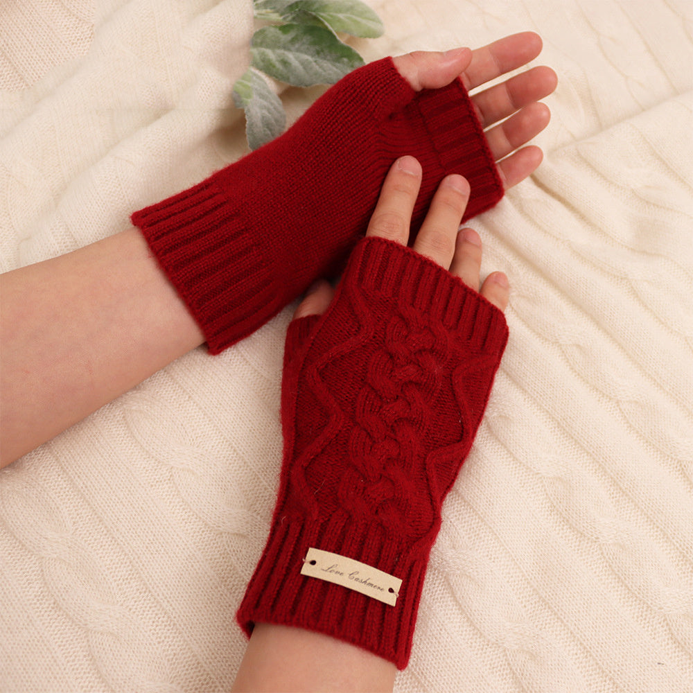 Women's New Pure Cashmere Cable Half Finger Gloves