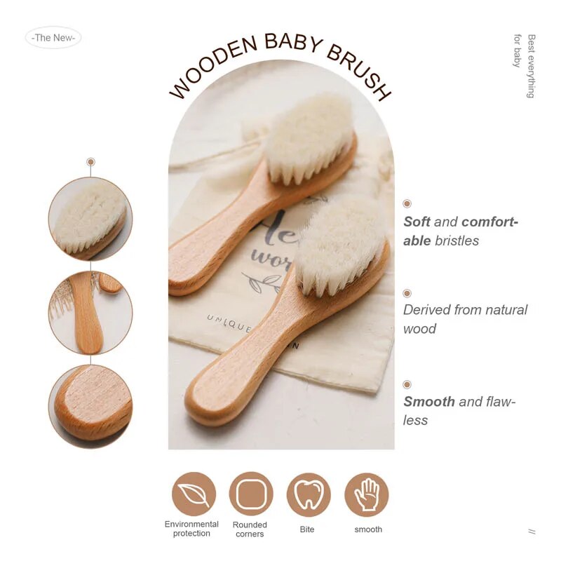 Beech Wood Baby Hair Brush and Massager