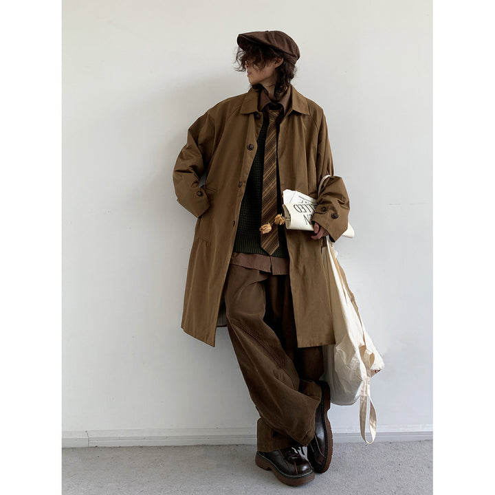 Retro Mid Length Workwear Trench Coat Basic Versatile Commuting Jacket