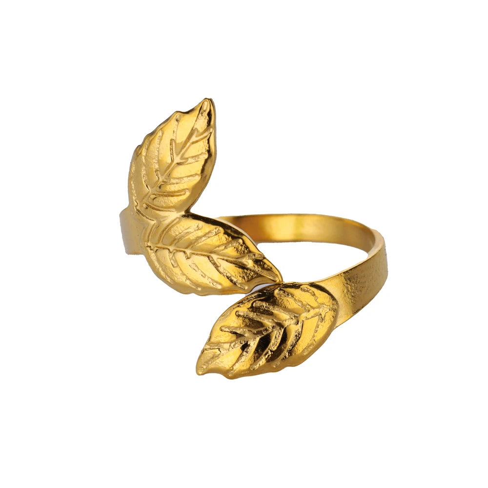 Adjustable Gold Leaves Ring for Women - Stainless Steel Statement Jewelry