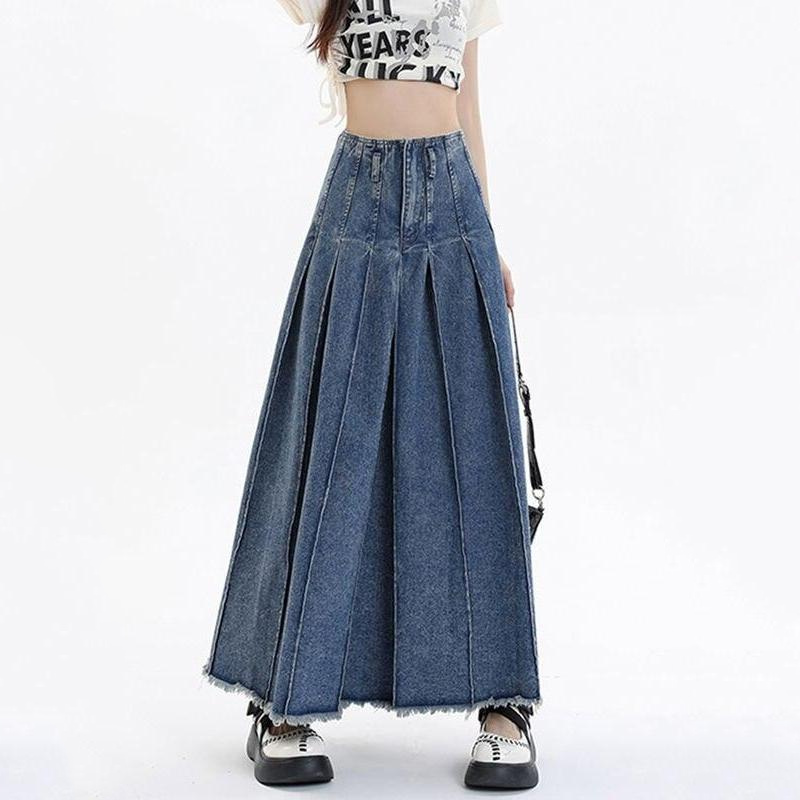 Chic High Waist Vintage Blue Denim A-line Skirt
