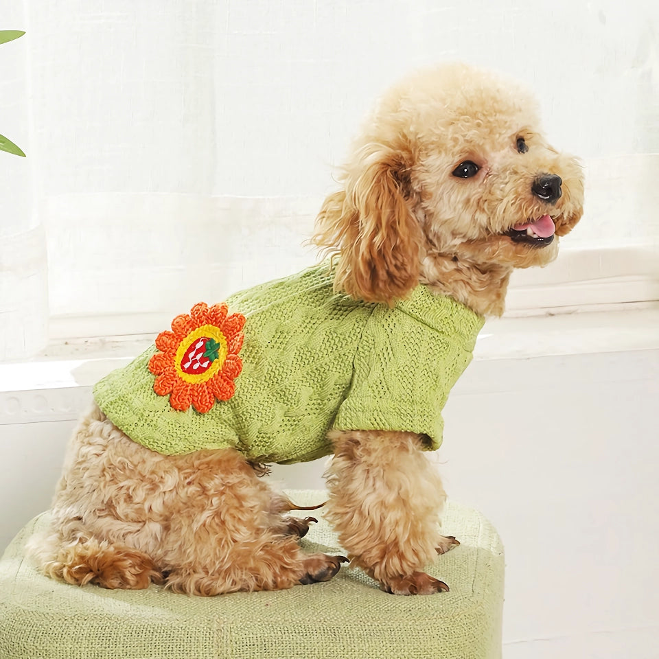 Cozy Knitted Dog Sweater – Warm, Floral, & Cute for Small to Medium Dogs & Cats