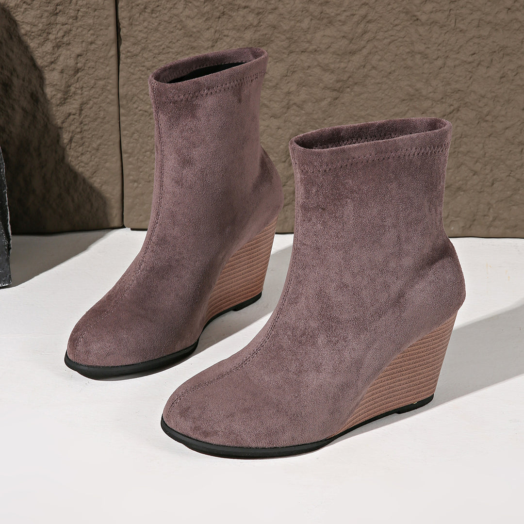 Fashion Thick-soled Wedges Boots Winter Suede Height-increasing Shoes Warm Solid Ankle Boot