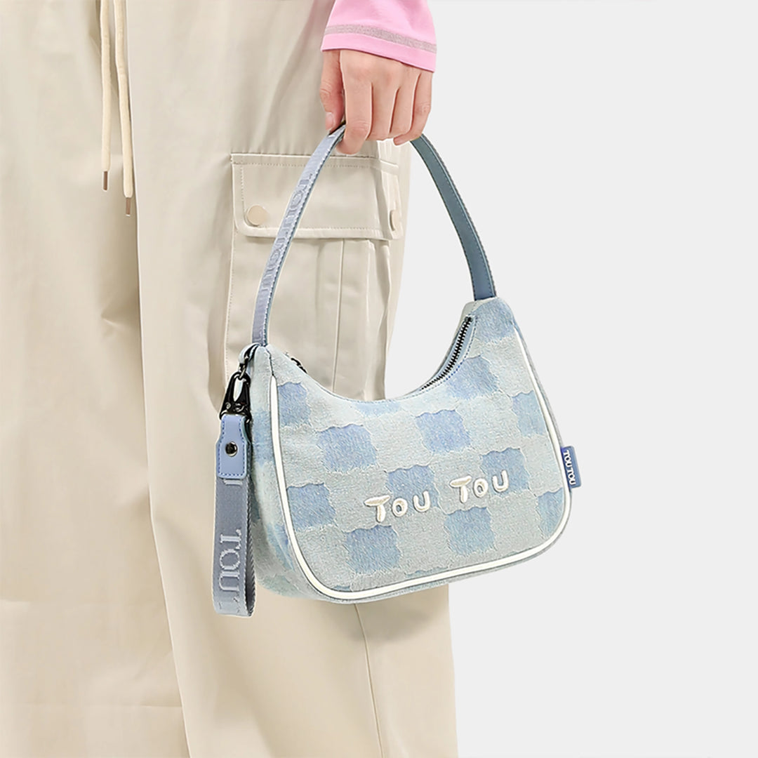 Versatile Biscuit Pattern Imitation Denim Shoulder Bag