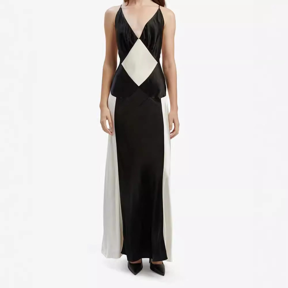 Black And White Contrast Color Sling Dress