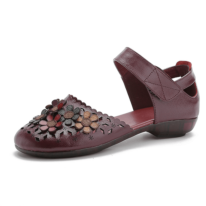 Colorful Flowers Decor Hollow Out Leather Sandals: Breathable and Non-Slip for Women - Trendha