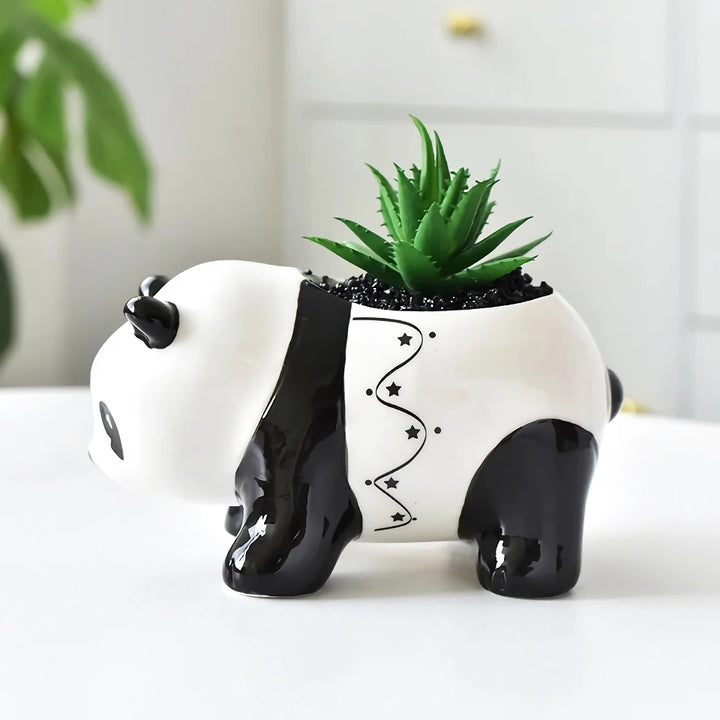 Cute Panda Ceramic Flower Pot - Black and White Cartoon Animal Planter for Home Decor