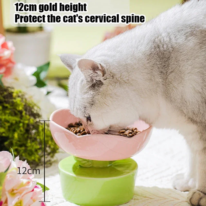 Flower-Shaped Ceramic Cat Bowl - Creative Food & Water Dish for Cats