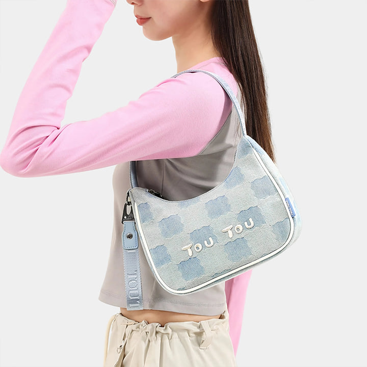 Versatile Biscuit Pattern Imitation Denim Shoulder Bag