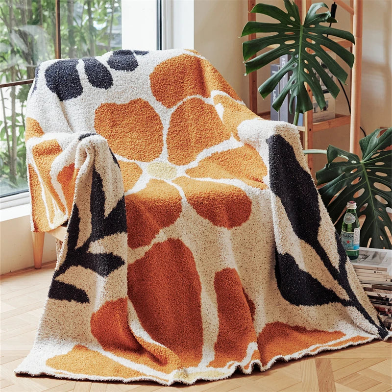 Boho Floral Leaves Microfiber Knitted Throw Blanket - Soft, Cozy, and Decorative