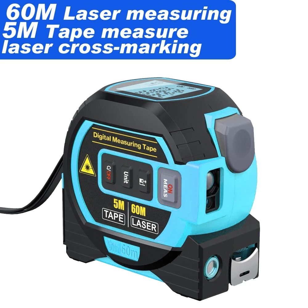 Multi-Function Laser Distance Meter with 5m Tape Measure and Cross-Marking