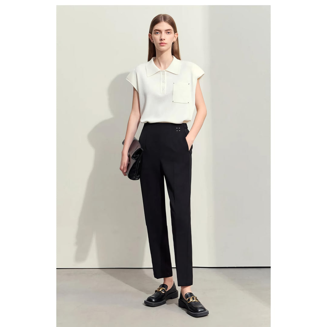 Minimalist Women's Woven Straight Pants with Embroidery