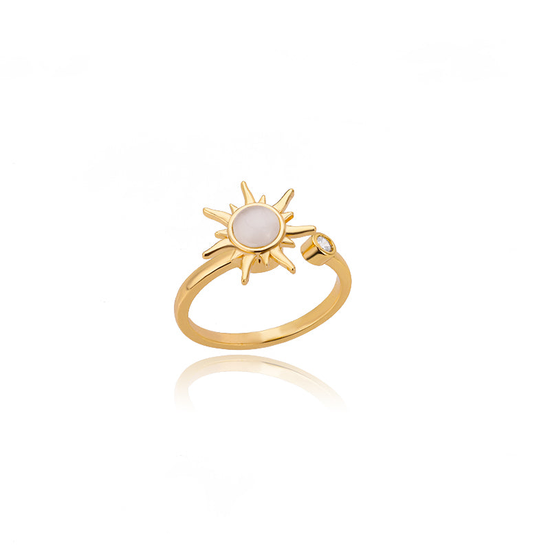 Adjustable Stainless Steel Opal Sun Ring – Trendy Geometric Charm for Women