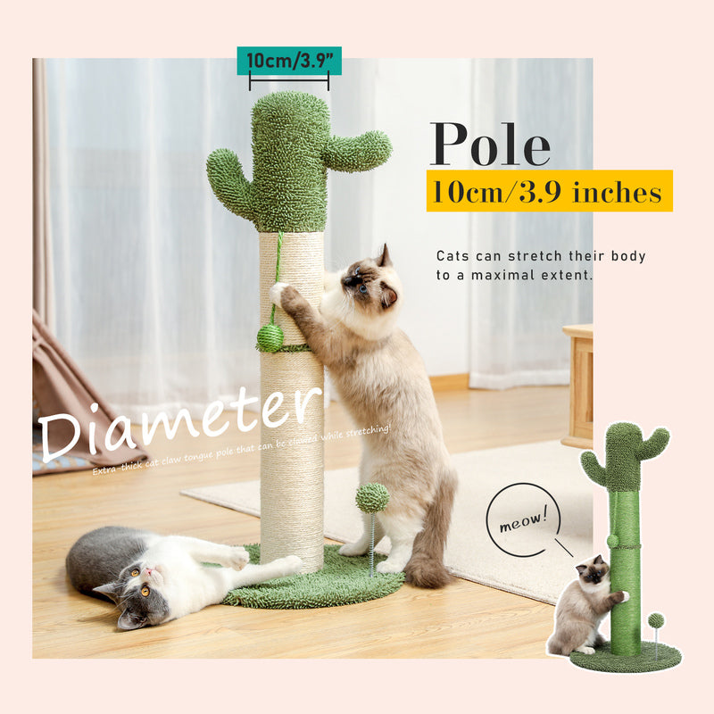 Cactus Cat Tree Scratching Post with Hanging Ball and Sisal Wrapping