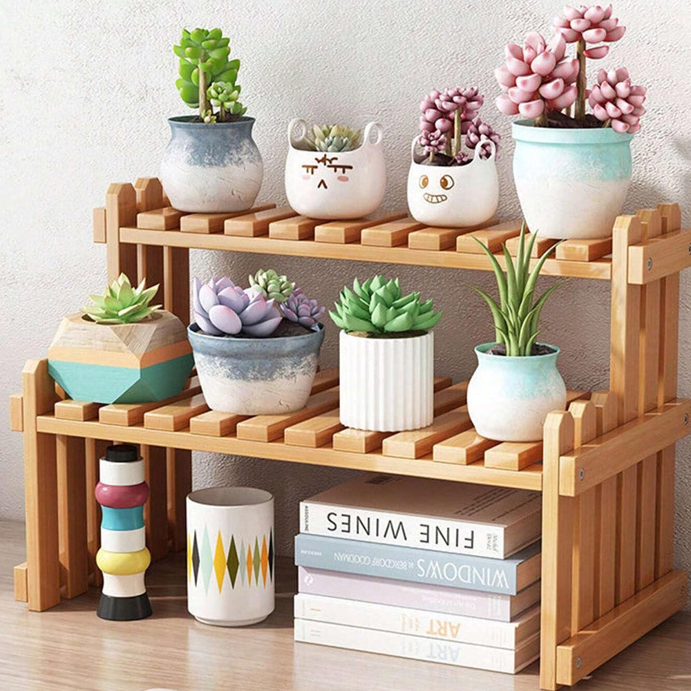 Wooden 2-Tier Indoor Plant Holder Shelf