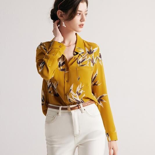 Luxury Mulberry Silk Printed Blouse with Pockets