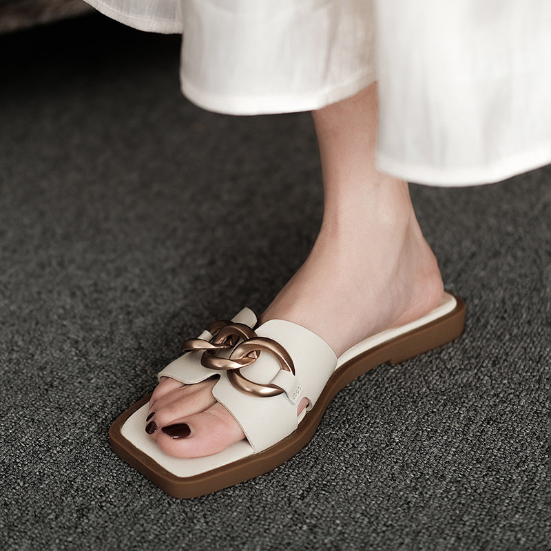 Classic Comfort Retro Slippers with Metal Buckle