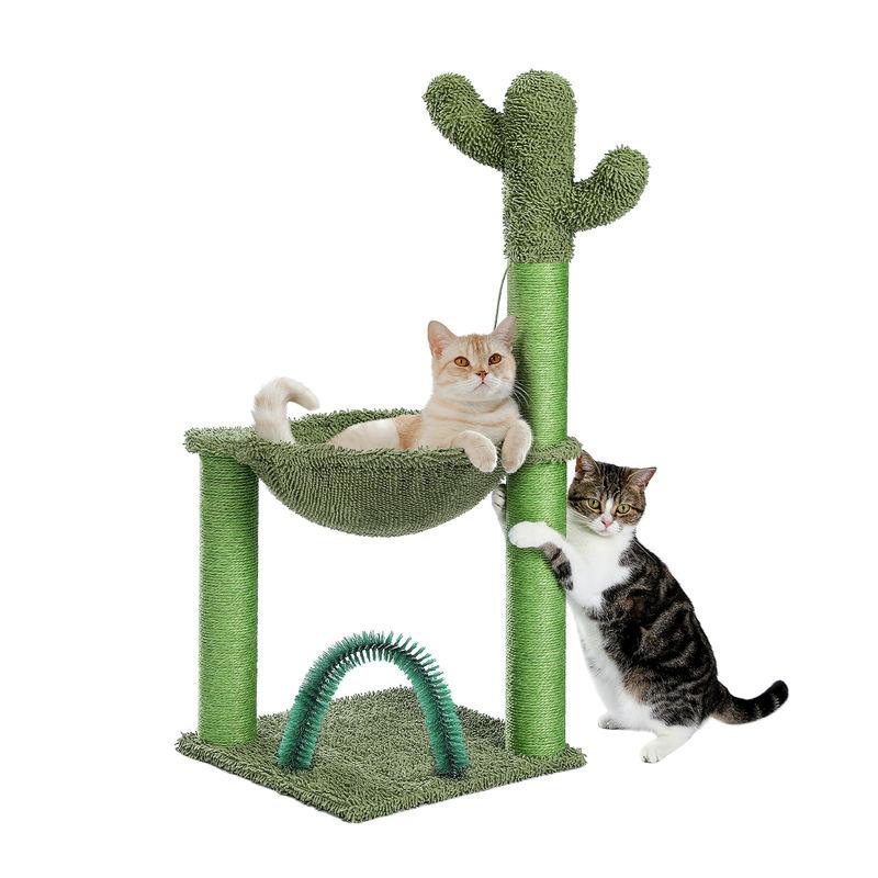 33-Inch Cactus Cat Tree Tower with Self Groomer, Hammock