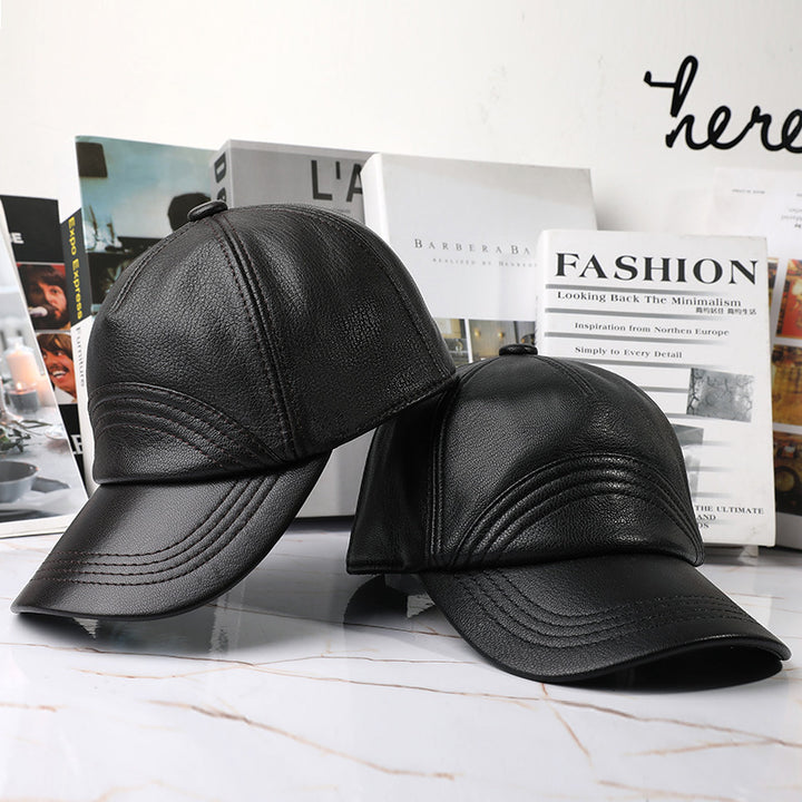 Leather Hat Autumn And Winter Men's Sheepskin Outdoor Sun-proof Leather Baseball Cap