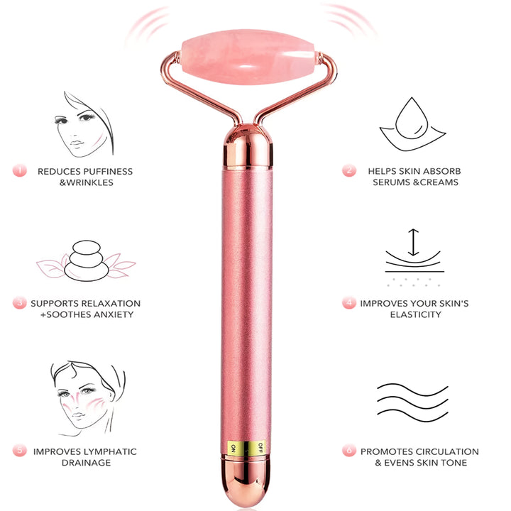 5-in-1 Gold Beauty Wand Face Massager with Rose Quartz Rollers