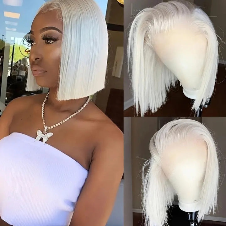 Pure White Dyed Wig Front Lace Bob Haircut