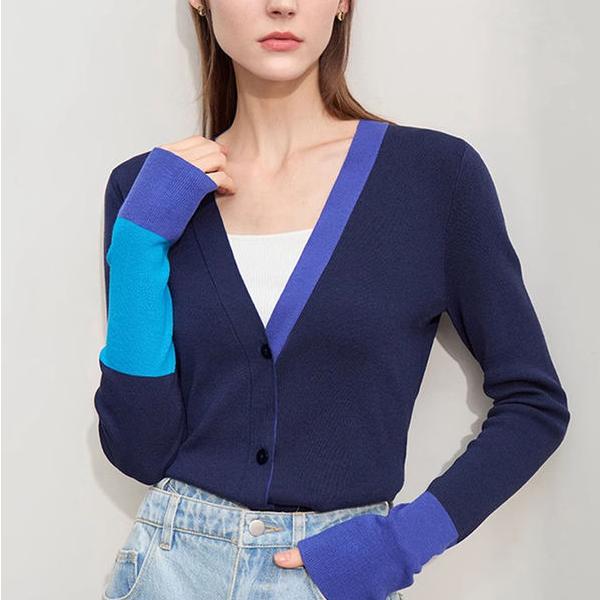 Asymmetric Spliced V-neck Wool Cardigan