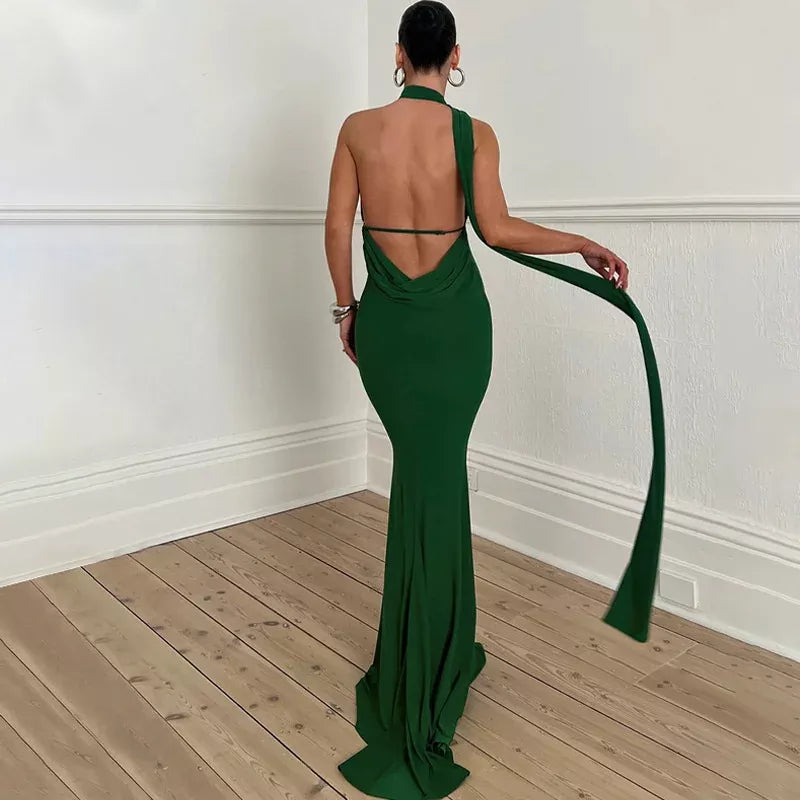 Townlike Inclined Shoulder Elegant Maxi Long Dress