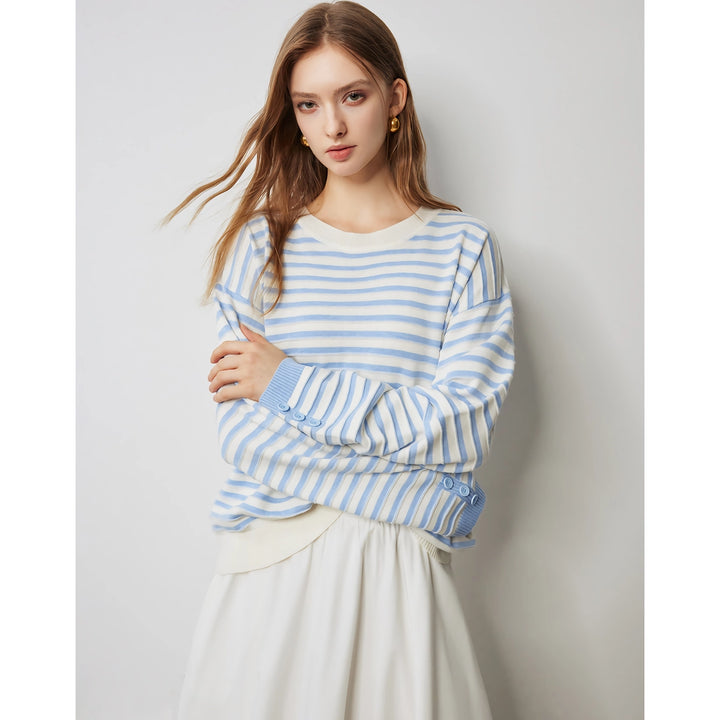 Women's Striped Knitted Sweater - Autumn Long Sleeve Pullover