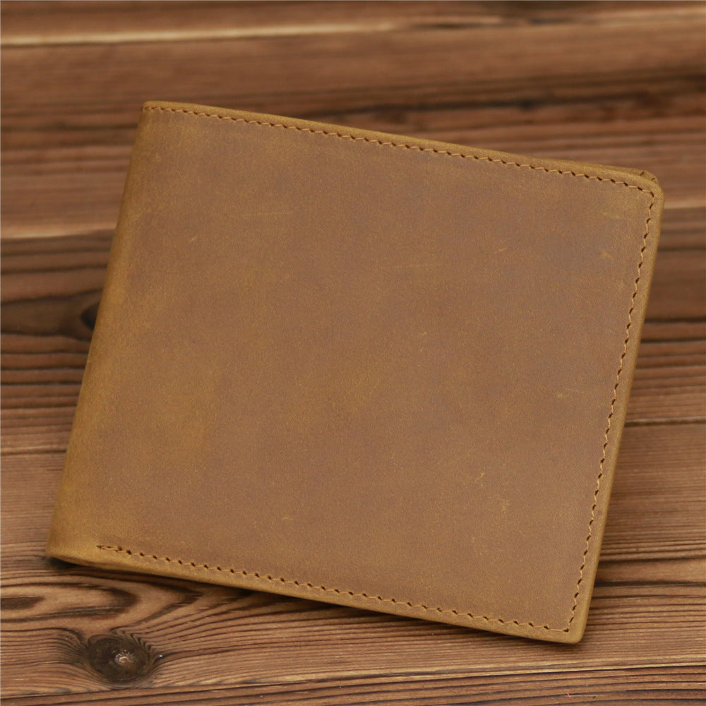 Leather Hand-stitched Short Wallet Crazy Horse Leather Cowhide Retro