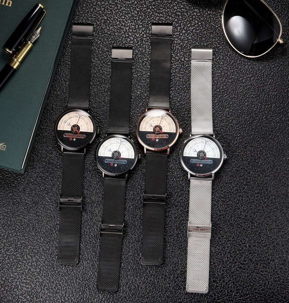 Fashion Quartz Calendar Alloy Mesh Belt Men&