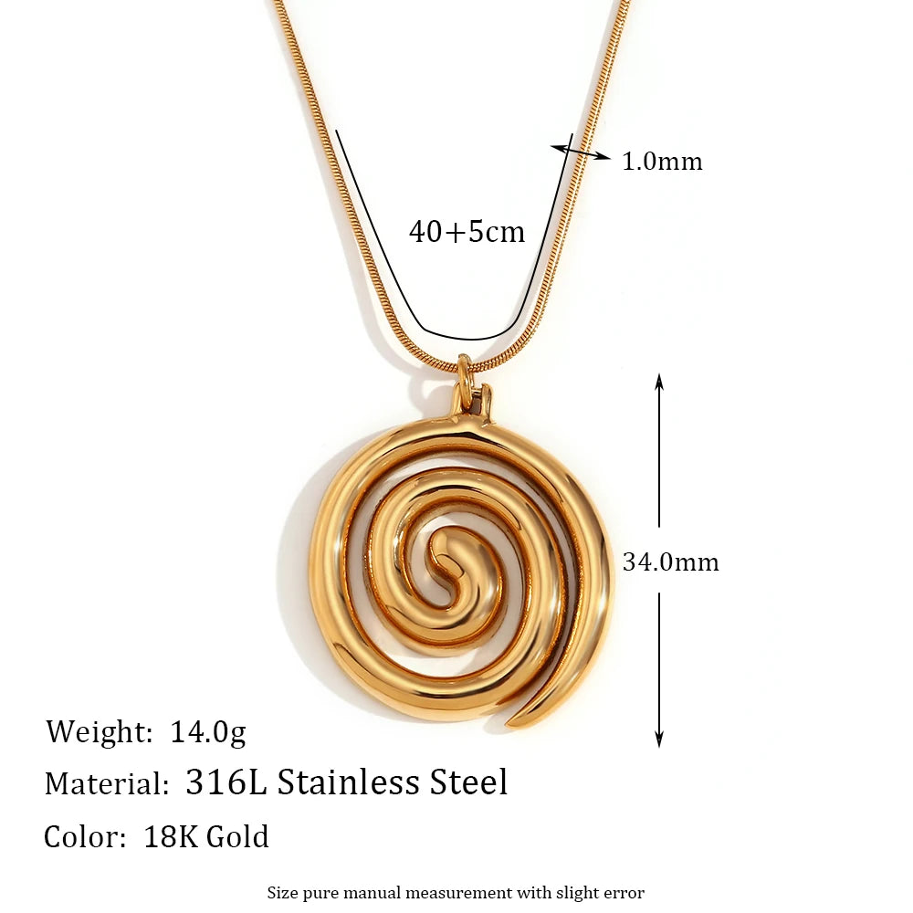 18K Gold Plated Snake Chain Vortex Spiral Pendant Necklace