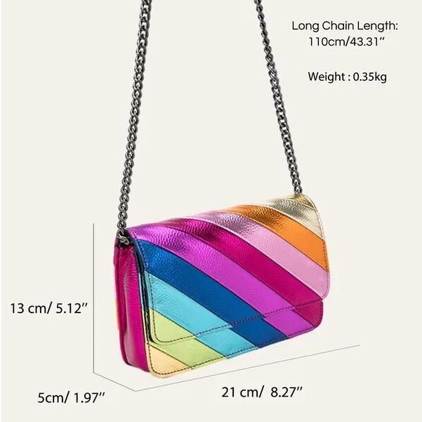 Colorful Striped Flap Handbag with Metal Chain