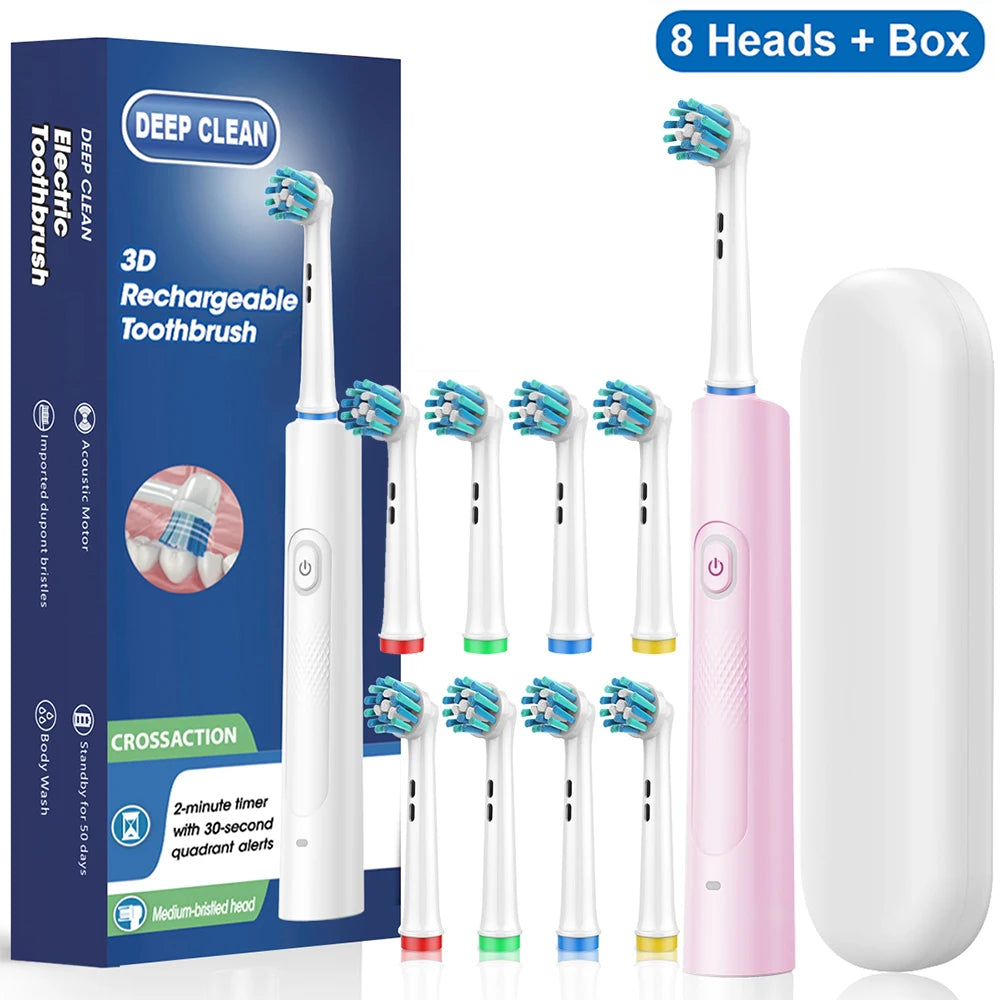 Rechargeable Rotating Electric Toothbrush for Adults with 8 Replacement Heads