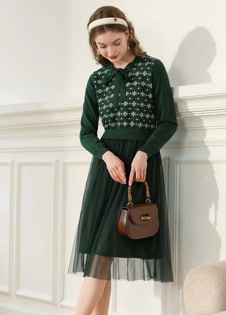 Bow-Knitted Winter Dress