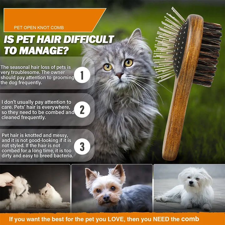 2-Sided Pin Bristle Dog Brush for Small Dogs and Cats