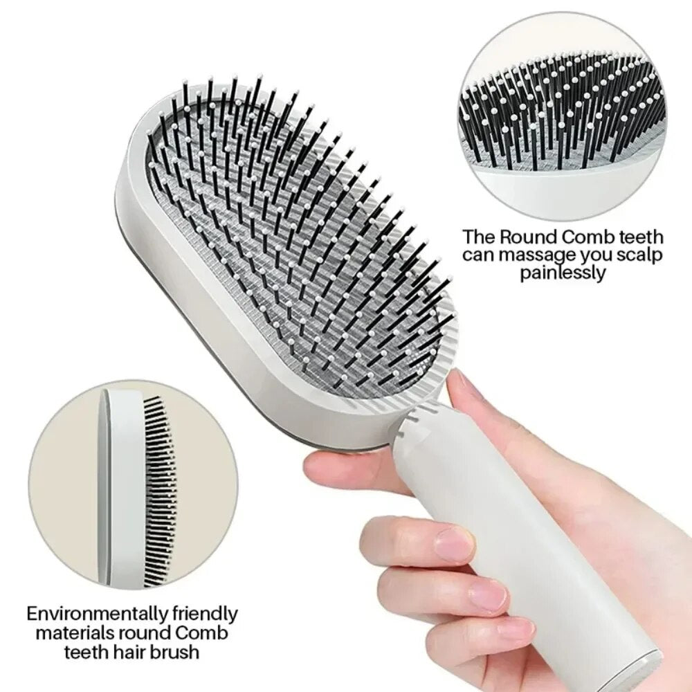 One-Click Self-Cleaning Hair Brush with 3D Air Cushion Massage