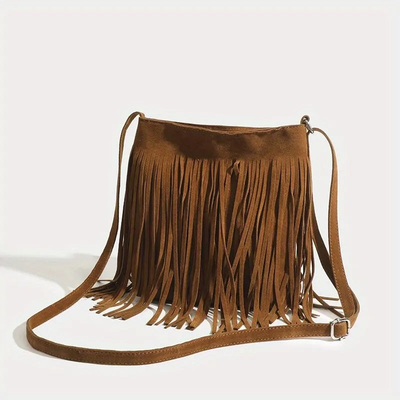 Faux-Suede Fringe Crossbody Bag