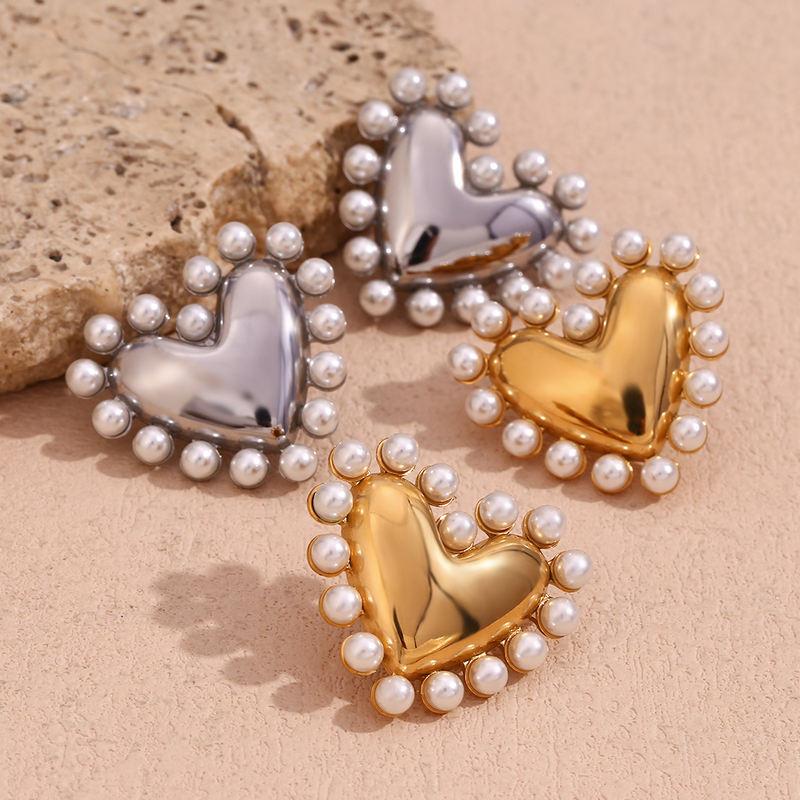 Pearl-Detail Heart Hoop Earrings