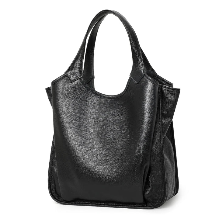 Genuine Leather Large-Capacity Tote Bag - Minimalist Cowhide Shoulder Handbag