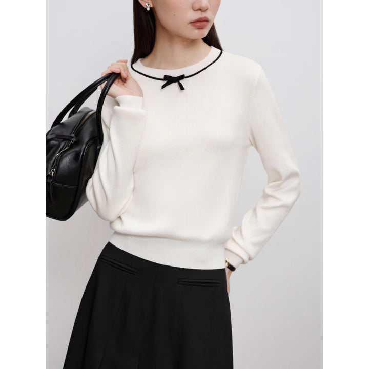 Petite Simple Wool Knitted Sweater with Bow Detail