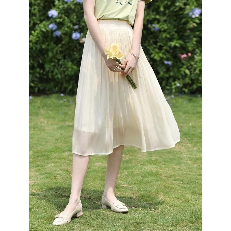 Elegant Satin Pleated Midi Skirt