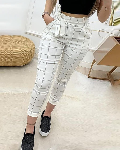 Women's white plaid pants