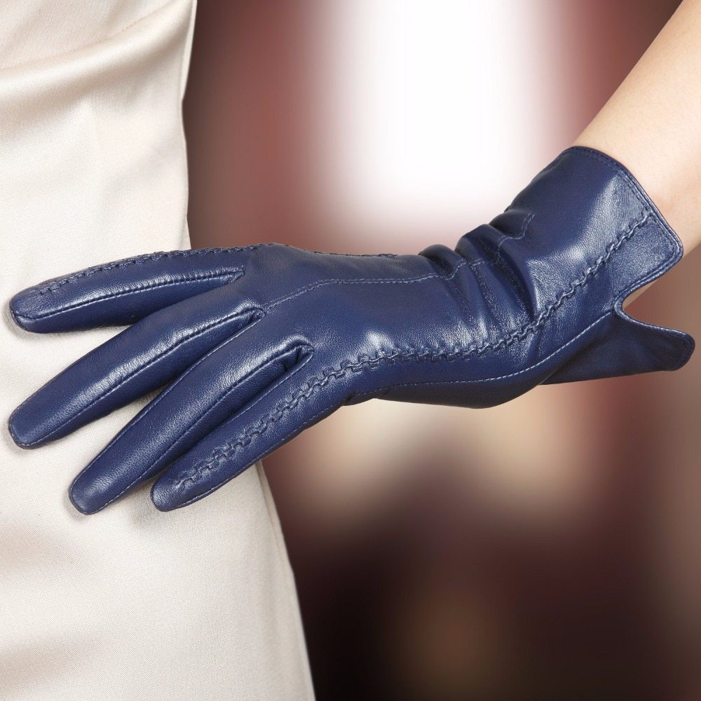 Autumn and winter leather gloves female touch screen