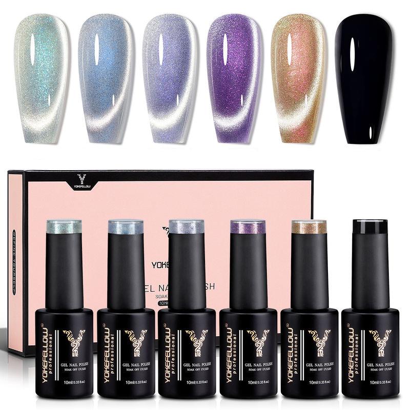 Magnetic Cat Eye Gel Nail Polish Set - 6 Colors Aurora 9D Glitter