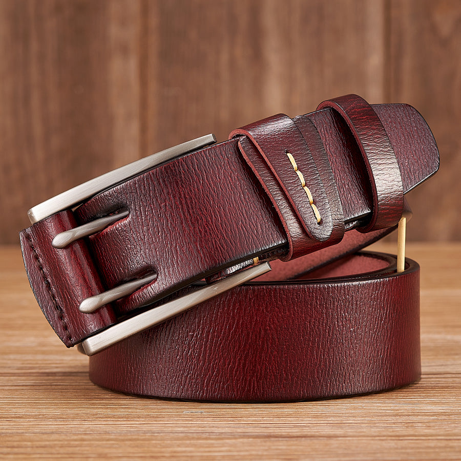 4CM Genuine Leather Belt for Men with Double Pin Buckle