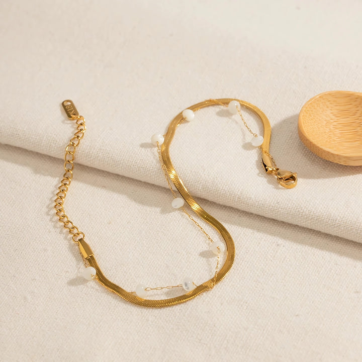 Elegant Stainless Steel Shell Bead and Snake Chain Anklet for Women