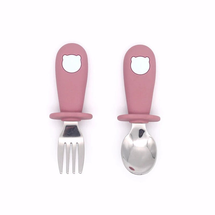 Cartoon Stainless Steel Kids' Cutlery Set - Toddler Safe Feeding Spoon and Fork