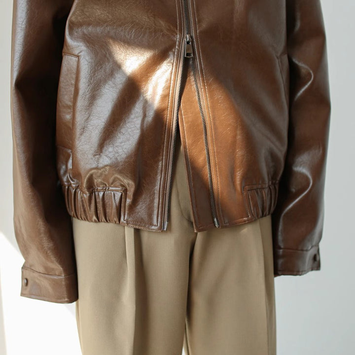 Men's Retro Short Personalized Leather Coat