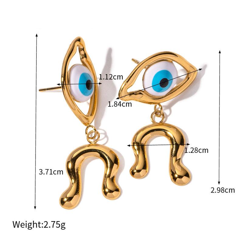 18K Gold Plated Stainless Steel Asymmetrical Devil's Eye Earrings