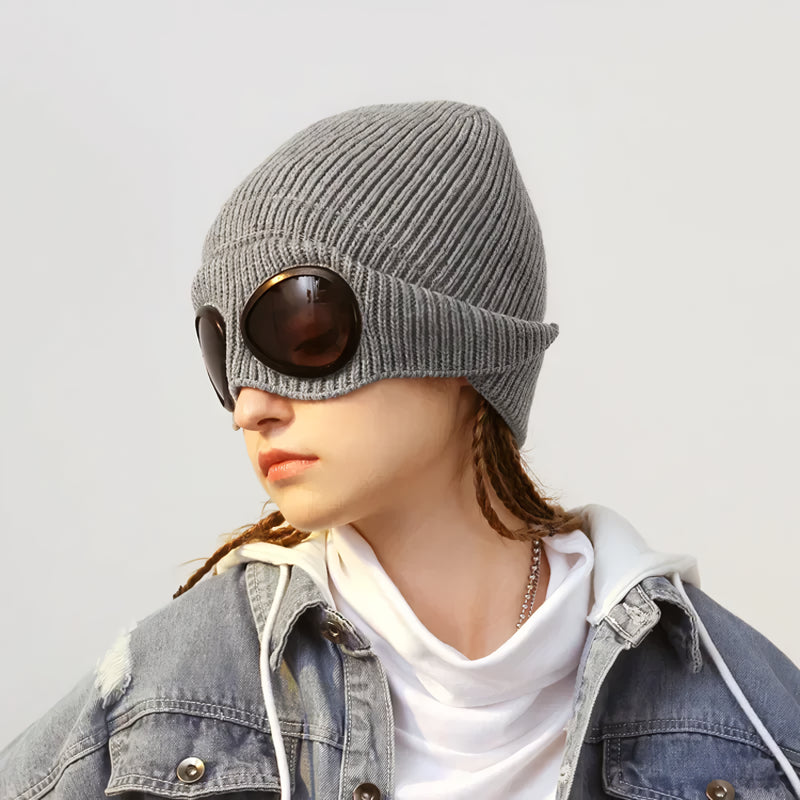 Winter Knit Skull Cap with Integrated Goggles